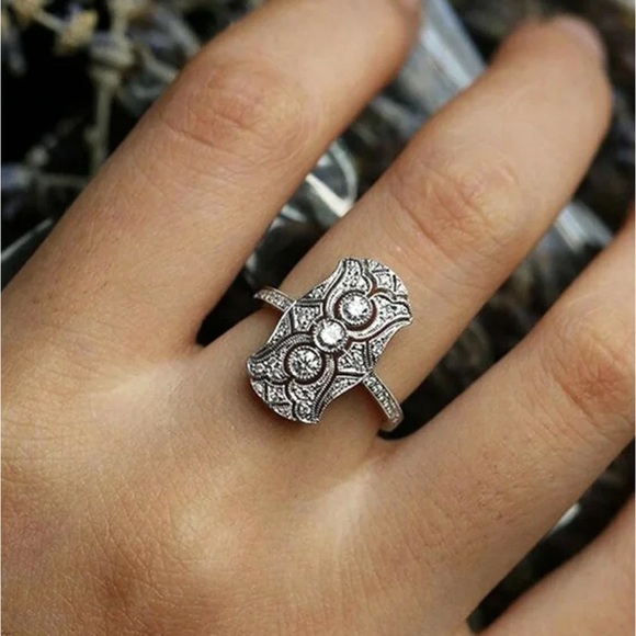 Vintage Inspired Pave Silver Art Deco Ring - Picture 7 of 7